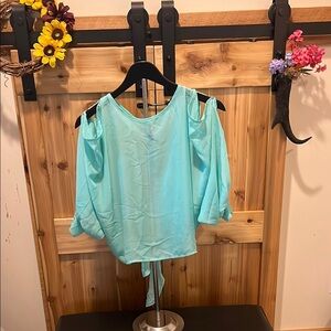 Elegant Aqua Cold Shoulder Blouse
